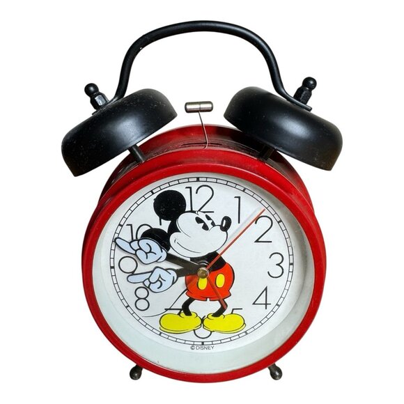 RETRO DISNEY MICKEY MOUSE RED CLOCK Works White Black Alarm Clock - Picture 1 of 9